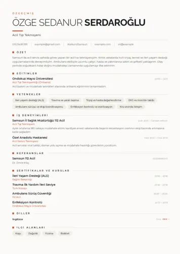 Acil Tıp Teknisyeni CV Örnekleri cv indir